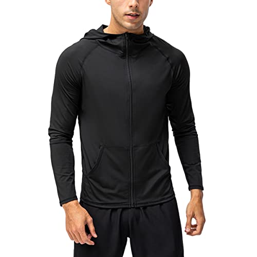 KINLYBO Herren Sport Hoodies UV Schutz Full Zip Langarm Quick Dry Jacken, Schwarz , S von KINLYBO