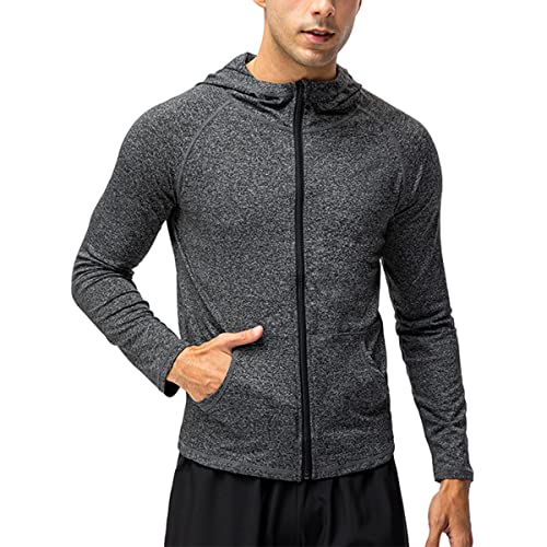 KINLYBO Herren Sport Hoodies UV Schutz Full Zip Langarm Quick Dry Jacken, grau, M von KINLYBO