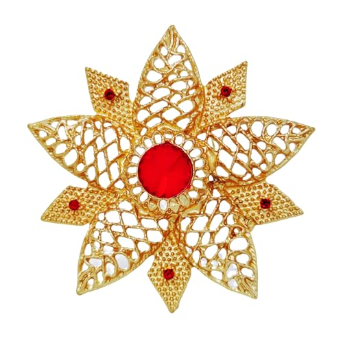 Dekorative Brosche Stern Blume Brosche Pin Goldton mit roten Kristallakzenten 8-Punkt-Design Dekorative Brosche Stern Blume Brosche Pin Goldton mit roten Kristallakzenten 8-Punkt-Design von KINMOT
