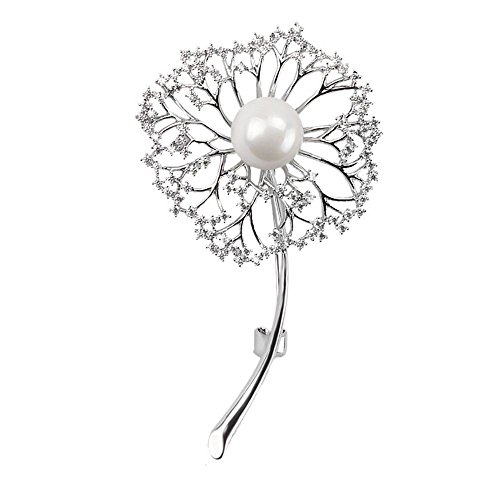 Elegante Brosche mit Perle, Blumendesign Pusteblume, Silberfarben mit Kristallsteinen Elegante Brosche mit Perle, Blumendesign Pusteblume, Silberfarben mit Kristallsteinen von KINMOT