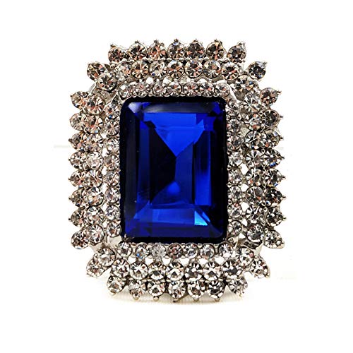 Elegante Brosche mit Rechteckigem Saphirblauem Kristall, Silberfarben mit Strass-Umrandung Elegante Brosche mit Rechteckigem Saphirblauem Kristall, Silberfarben mit Strass-Umrandung von KINMOT