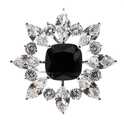 Elegante Kristallbrosche, Schwarzer Edelstein mit Strasssteinen, Starburst-Design, Silberfarben Elegante Kristallbrosche, Schwarzer Edelstein mit Strasssteinen, Starburst-Design, Silberfarben von KINMOT