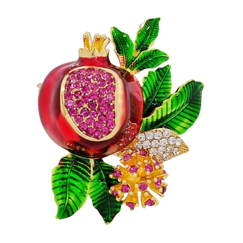 Exquisite Granatapfel-Brosche mit Emaille, rubinartigen Kristallen und funkelnden Zirkonia von KINMOT