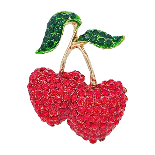 KINMOT Brosche mit glitzernden Kristallen, rote Doppelherzform, Kirsch-Anstecknadel, süßer Fruchtschmuck von KINMOT
