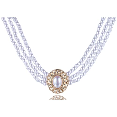 KINMOT Vintage Dreistrang Perle Choker mit Kristall Oval Anhänger Hochzeit Braut Halskette Anhänger: 3,5 x 0,9 cm Kupfer Zirkonia KINMOT Vintage Dreistrang Perle Choker mit Kristall Oval Anhänger Hochzeit Braut Halskette Anhänger: 3,5 x 0,9 cm Kupfer Zirkonia von KINMOT