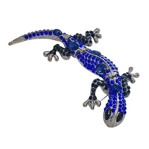 Kristall-Eidechsen-Brosche, Silberfarben mit Blauen Strasssteinen, Vintage-Stil Schmuck Kristall-Eidechsen-Brosche, Silberfarben mit Blauen Strasssteinen, Vintage-Stil Schmuck von KINMOT