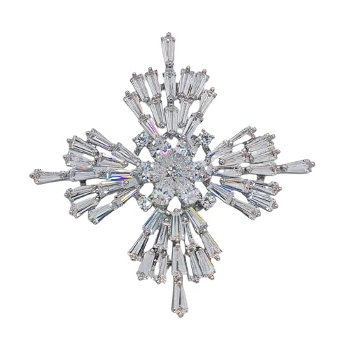 Kristall Schneeflocken Brosche, Silberfarben, Strahlenförmiges Design mit Strass-Steinen Kristall Schneeflocken Brosche, Silberfarben, Strahlenförmiges Design mit Strass-Steinen von KINMOT