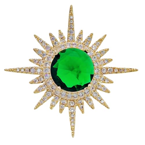 Luxuriöse Starburst-Brosche mit Smaragdgrünem Kristall, Goldfarben, Strass-Verzierung Luxuriöse Starburst-Brosche mit Smaragdgrünem Kristall, Goldfarben, Strass-Verzierung von KINMOT