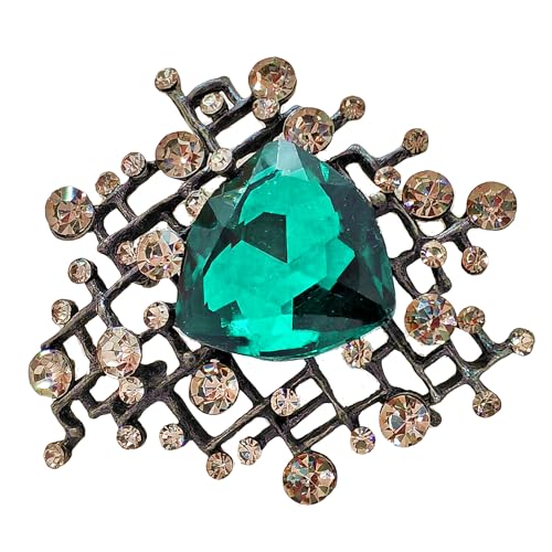 Vintage Brosche mit Grünem Kristallherz, Schwarzes Metall mit Klaren Strasssteinen, Eleganter Modeschmuck Vintage Brosche mit Grünem Kristallherz, Schwarzes Metall mit Klaren Strasssteinen, Eleganter Modeschmuck von KINMOT