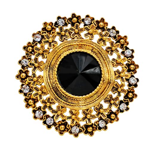 Vintage Brosche mit Schwarzem Kristall, Goldfarben, Blumenmuster Design, Strass Verzierung Vintage Brosche mit Schwarzem Kristall, Goldfarben, Blumenmuster Design, Strass Verzierung von KINMOT