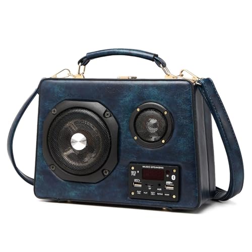 KINROCO Radio Box geformte Handtaschen mit Bluetooth-Kompatiblen Lautsprecher für Frauen Mädchen Umhängetasche PU Crossbody Bag(Color:Blau) von KINROCO