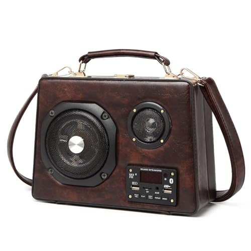 KINROCO Radio Box geformte Handtaschen mit Bluetooth-Kompatiblen Lautsprecher für Frauen Mädchen Umhängetasche PU Crossbody Bag(Color:Braun) von KINROCO