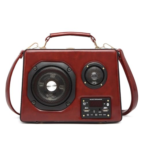 KINROCO Radio Box geformte Handtaschen mit Bluetooth-Kompatiblen Lautsprecher für Frauen Mädchen Umhängetasche PU Crossbody Bag(Color:Rot) von KINROCO