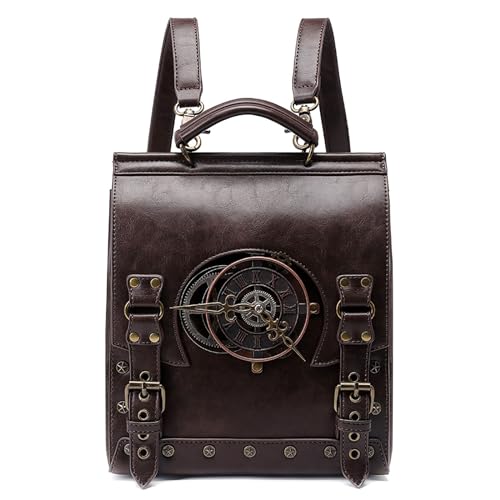 KINROCO Steampunk Gothic Gear Rucksack Handtasche Doppelte Umhängetasche Punk Lederhandtasche(Color:Coffee) von KINROCO