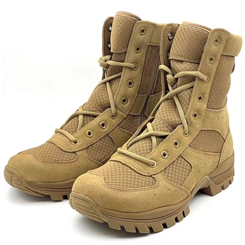 KINROCO Stiefel Taktische Herren Combat Boots mit Zipper Verschleißfest Rutschfeste Outdoor Trekkingschuhe Kampfstiefel(Size:36 EU,Color:Braun) von KINROCO