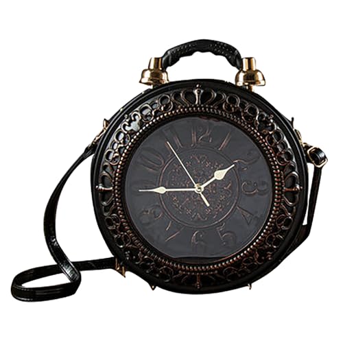 Umhängetasche Runde Steampunk Geldbörse Gothic Umhängetasche Kreis Punk Rock Geldbörsen für Frauen(Color:Schwarz) von KINROCO