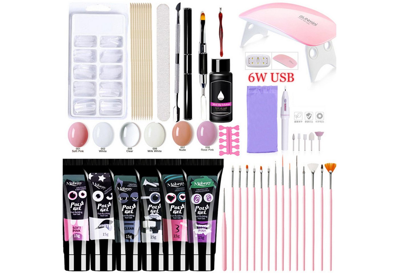 KINSI Gel-Nagellack Gel-Nagelverlängerung Set – Inkl. UV/LED Lampe,6 Farben & Zubehör, Komplett-Set für French Nails zu Hause von KINSI
