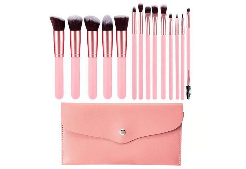 KINSI Kosmetikpinsel-Set Make-up Pinsel Set 14-tlg,Inklusive Aufbewahrungstasche, 14 tlg., Weiche Naturhaar Pinsel für Lidschatten & Foundation von KINSI