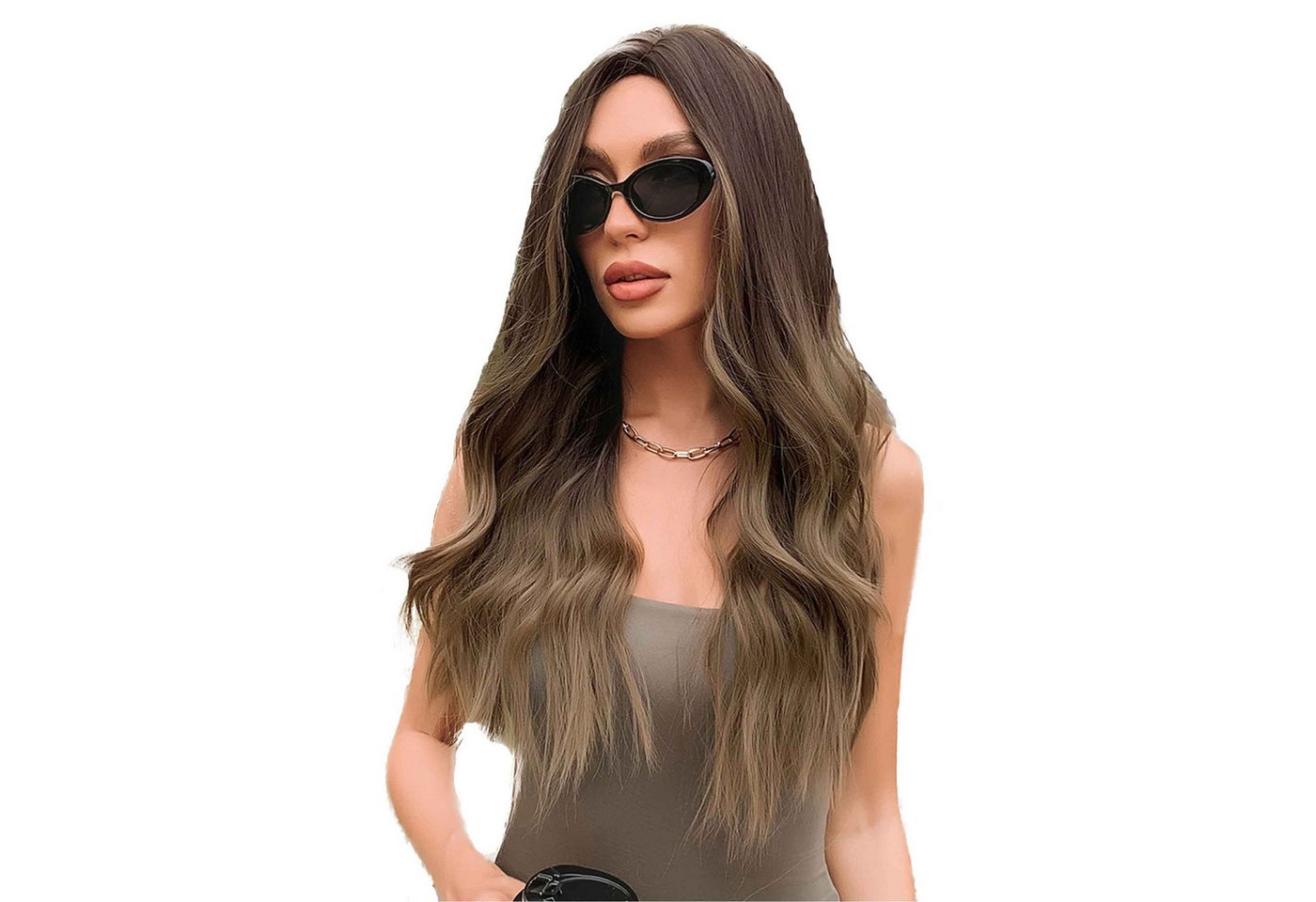 KINSI Kunsthaarperücke Perücken, lange Locken, langer Pony, große wellige Locken, luftig, synthetische Perücken, lange Locken für alle Damen geeignet von KINSI