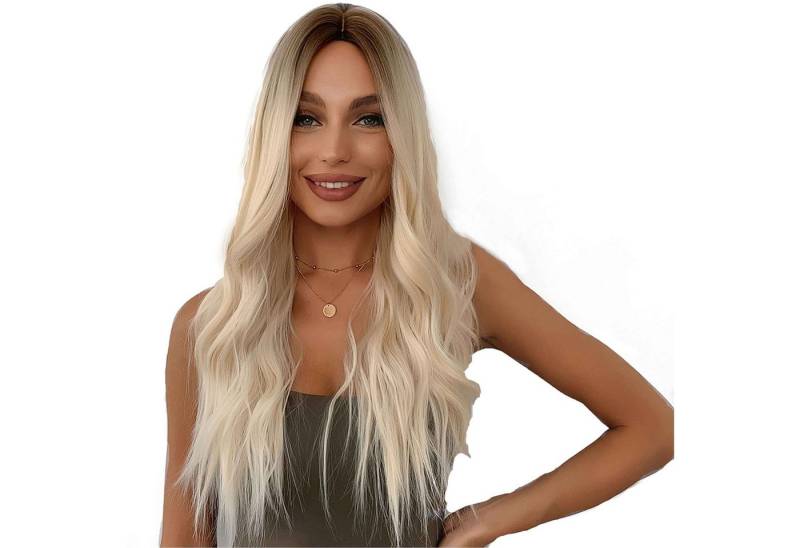 KINSI Kunsthaarperücke Perücken, lange Locken, langer Pony, große wellige Locken, luftig, synthetische Perücken, lange Locken für alle Damen geeignet von KINSI