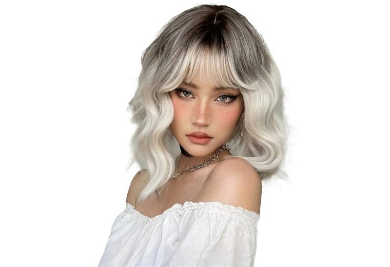 KINSI Kunsthaarperücke Synthetische Kurzhaarperücke mit Pony in Locken,Leicht&Atmungsaktiv, 12 Zoll (30cm) Natural Look Mode Perücke von KINSI