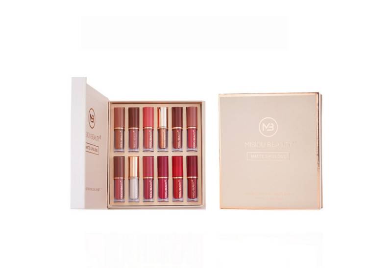 KINSI Lipgloss-Set Wasserfester Lipgloss Set,12 Intensive Modefarben,Langzeitglanz, 12-tlg., mit seidenweichem Glanzeffekt & Pflegekomplex von KINSI