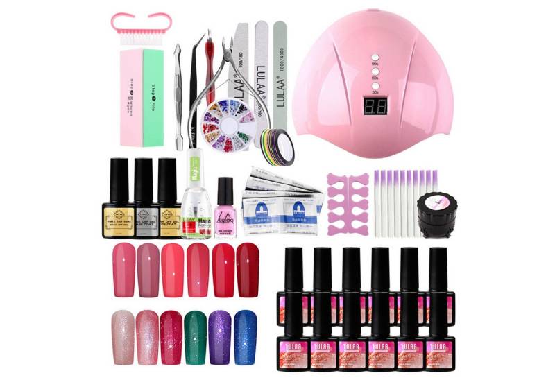 KINSI Nagellack-Set 12 Farben Gel Nagellack Set mit UV/LED Nagel Lampe,Nailart Starter Kit, Inkl.Base Coat,Top Coat,Feile & Reinigungstücher,Für Maniküre zuhause von KINSI