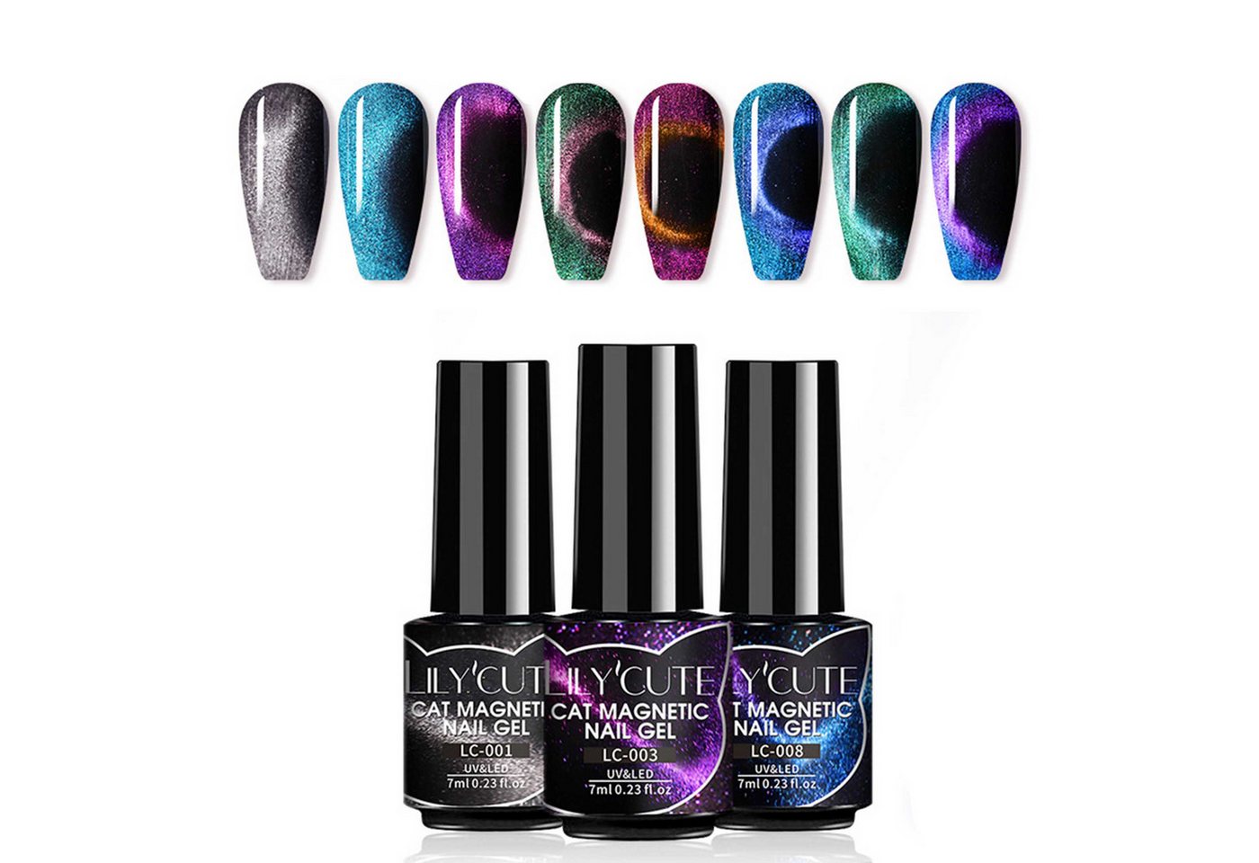 KINSI Nagellack-Set 9D Katzenauge-Gel Set, 8 Farben 7ML, UV Nagellack, hochglänzend, 8-tlg., Glitter und Diamanten Katzenauge, DIY Nägel, Nagelkunst Geschenke von KINSI