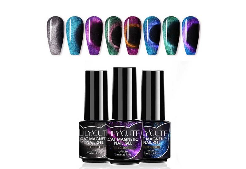 KINSI Nagellack-Set 9D Katzenauge-Gel Set, 8 Farben 7ML, UV Nagellack, hochglänzend, 8-tlg., Glitter und Diamanten Katzenauge, DIY Nägel, Nagelkunst Geschenke von KINSI