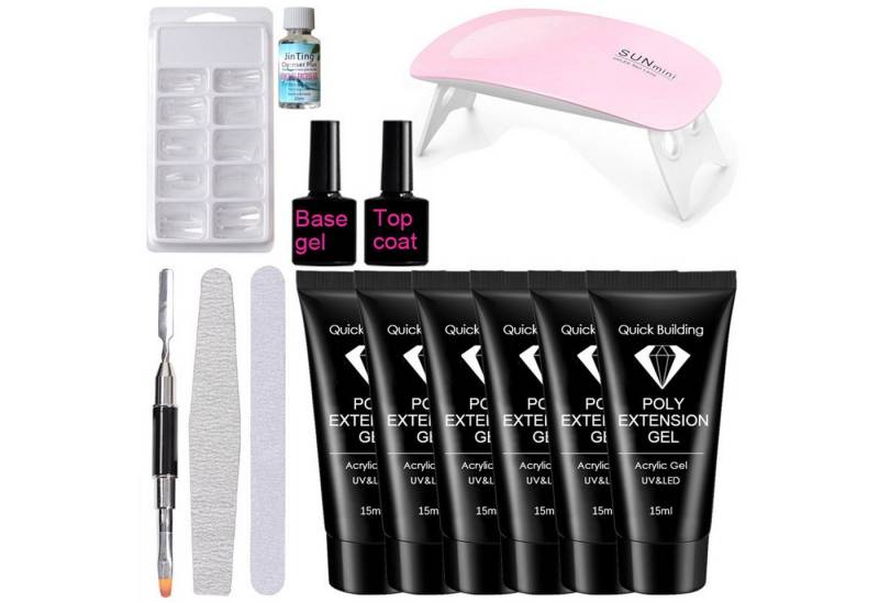 KINSI Nagellack-Set DIY Nail Extension Gel Set - All-in-One Kit mit 6 Trendfarben, 6x15ml Farben für langlebige&natürliche Gelnägel,Inkl.UV/LED Lampe von KINSI