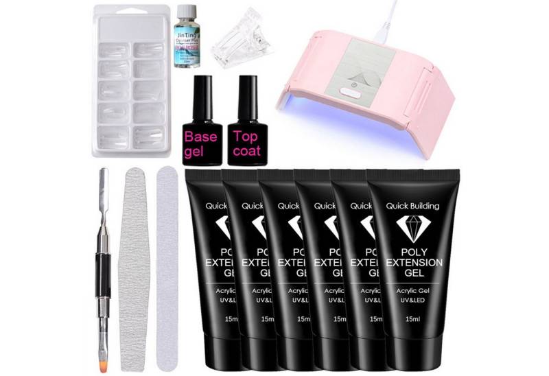 KINSI Nagellack-Set DIY Nail Extension Gel Set - All-in-One Kit mit 6 Trendfarben, 6x15ml Farben für langlebige&natürliche Gelnägel,Inkl.UV/LED Lampe von KINSI
