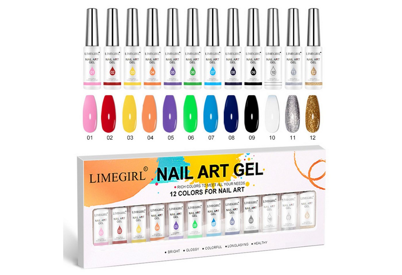 KINSI Nagellack-Set Gel Liner Stift für Nageldesign - Präzisions-Pinselspitze, 12-tlg., für perfekte Linien & Muster - Einfache Nail Art zu Hause von KINSI