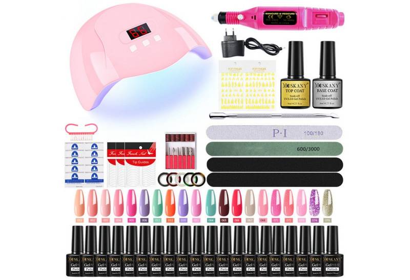 KINSI Nagellack-Set Gel Nagellack Set 20 Farben + UV Lampe – All-in-One Maniküre Set, Inkl. Basis- & Topcoat, Nagelfeile & Reinigungstücher von KINSI