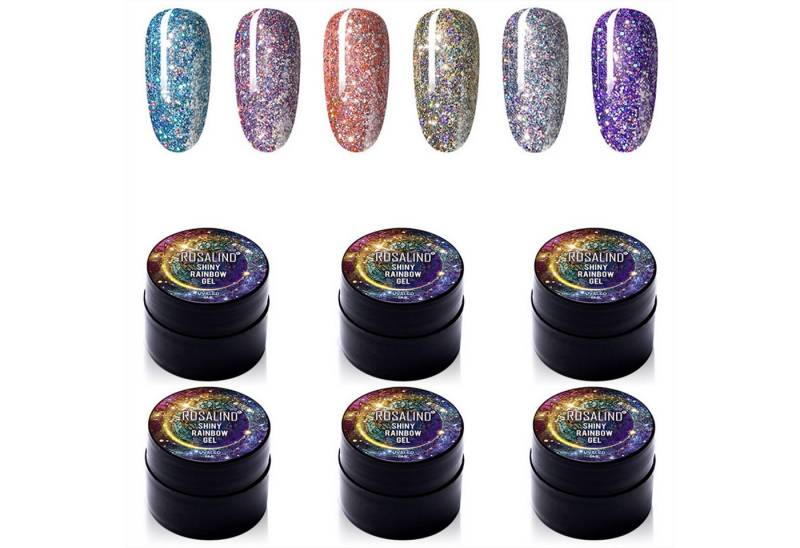 KINSI Nagellack-Set Gel-Nagellack Set mit Glitzer & Diamant-Effect - 6 Farben, No-Wipe Top Coat für langanhaltende French Maniküre zu Hause von KINSI