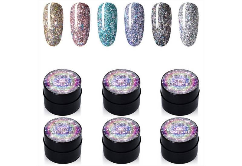 KINSI Nagellack-Set Gel-Nagellack Set mit Glitzer & Diamant-Effect - 6 Farben, No-Wipe Top Coat für langanhaltende French Maniküre zu Hause von KINSI