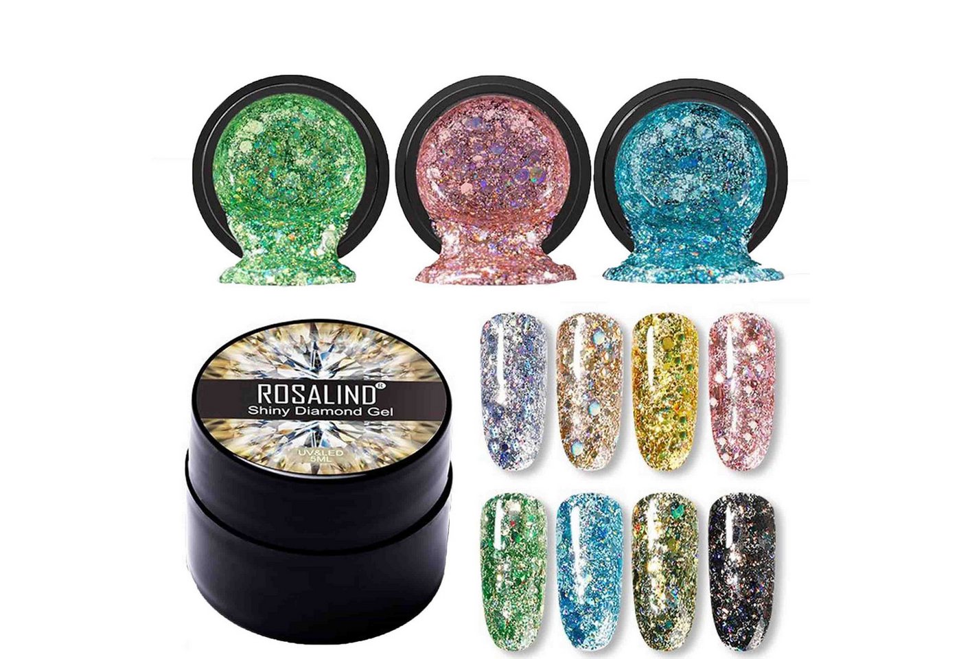 KINSI Nagellack-Set Glitter Gel Nagellack Set 8 Farben, 5ml Nagelgel, UV-Aushärtung, kratzfest, sicher ohne Schädstoffe, antiklebend, langlebig von KINSI