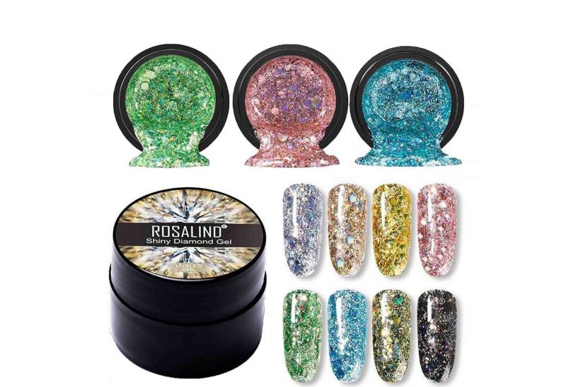 KINSI Nagellack-Set Glitter Gel Nagellack Set 8 Farben, 5ml Nagelgel, UV-Aushärtung, kratzfest, sicher ohne Schädstoffe, antiklebend, langlebig von KINSI