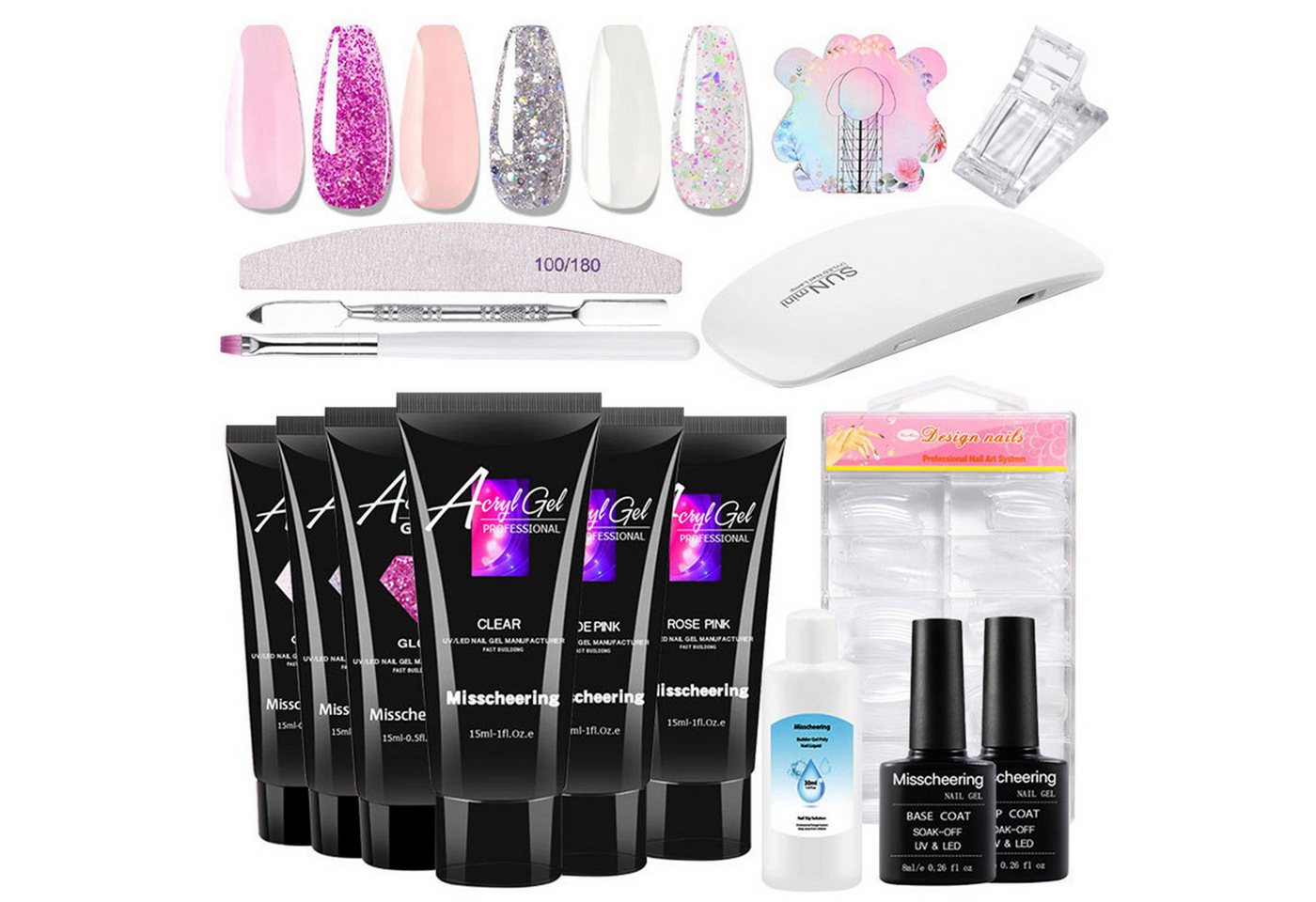 KINSI Nagellack-Set Nagelverlängerung Set mit UV-Lampe,6 Farben Gel & Zubehör, Starter Maniküre Kit für Anfänger von KINSI