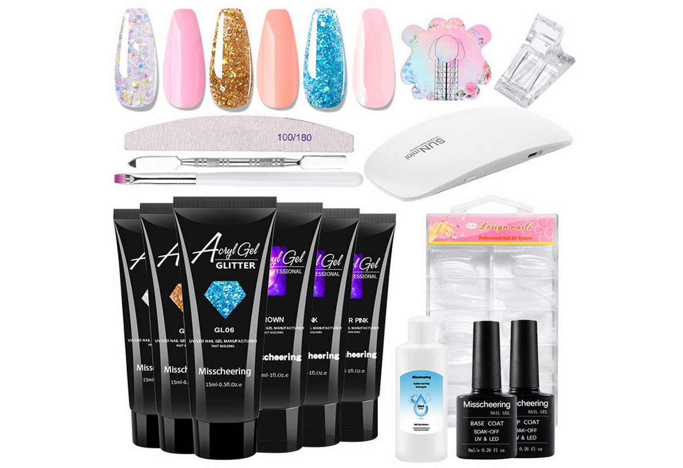 KINSI Nagellack-Set Nagelverlängerung Set mit UV-Lampe,6 Farben Gel & Zubehör, Starter Maniküre Kit für Anfänger von KINSI