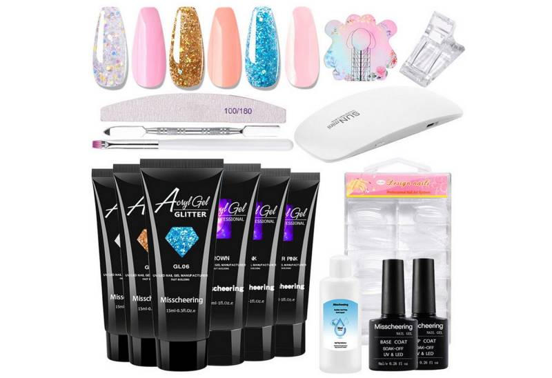 KINSI Nagellack-Set Nagelverlängerung Set mit UV-Lampe,6 Farben Gel & Zubehör, Starter Maniküre Kit für Anfänger von KINSI