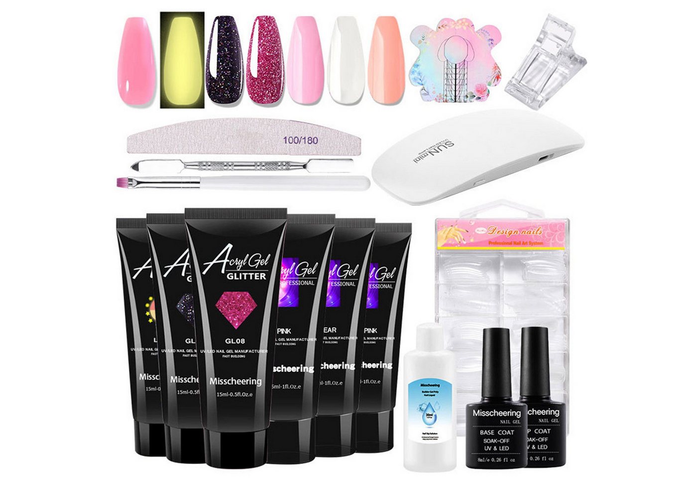 KINSI Nagellack-Set Nagelverlängerung Set mit UV-Lampe,6 Farben Gel & Zubehör, Starter Maniküre Kit für Anfänger von KINSI