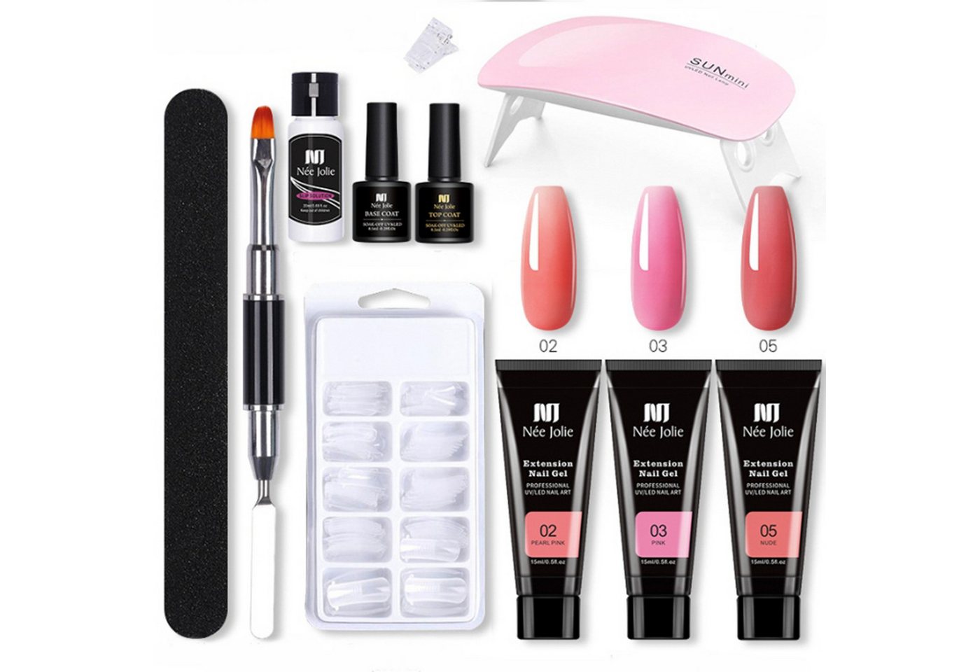 KINSI Nagellack-Set Professionelles Nagelverlängerung Set mit Builder Gel & 3 Farben, 11-teiliges Komplettset inkl. UV/LED Lampe für langlebige Gelnägel von KINSI