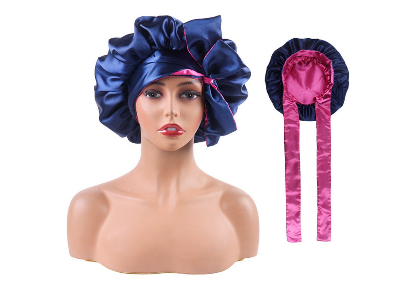 KINSI Stirnband Satin-Schlafhaube mit Breitkrempe,doppellagig,langer Riemchen-Stoff Elegante Nachtmütze für geschmeidiges Haar von KINSI