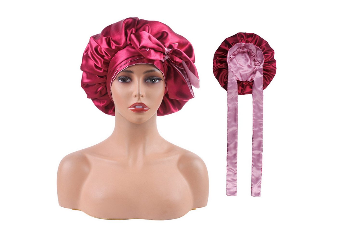 KINSI Stirnband Satin-Schlafhaube mit Breitkrempe,doppellagig,langer Riemchen-Stoff Elegante Nachtmütze für geschmeidiges Haar von KINSI