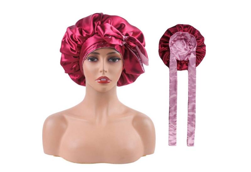 KINSI Stirnband Satin-Schlafhaube mit Breitkrempe,doppellagig,langer Riemchen-Stoff Elegante Nachtmütze für geschmeidiges Haar von KINSI