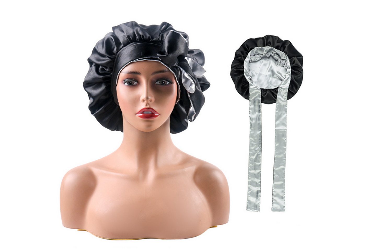 KINSI Stirnband Satin-Schlafhaube mit Breitkrempe,doppellagig,langer Riemchen-Stoff Elegante Nachtmütze für geschmeidiges Haar von KINSI