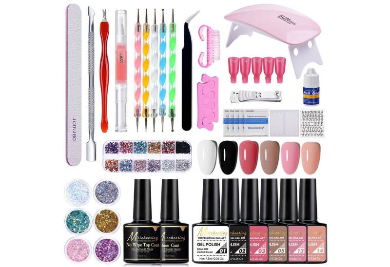 KINSI UV-Nagellack-Set UV Gel Nagellack Set 6 Farben + LED Lampe – Komplettes Maniküre Set, mit Feile,Topcoat & Reinigungstüchern – Geschenk für Frauen von KINSI