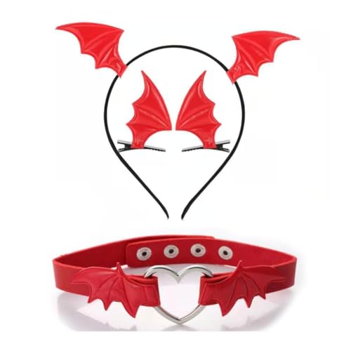 KINSPON Kopfbedeckung Dunkle Haarspange Mädchen Choker Halsband Haarspange Teufelsflügel Stirnband Set Fledermausflügel Vielseitiger Choker von KINSPON