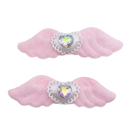 Schöne Haarspangen für Mädchen, Plüsch-Flügelform, Haarspangen mit Strasssteinen, Herz-Aufkleber, Zöpfe, Haarspange für Mädchen, 2 Stück von KINSPON