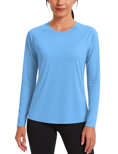 KINSWT Damen UPF 50+ Rashguard Langarm Badeshirt Sonnenschutz UV LSF Leicht Feuchtigkeitstransport Tops, Wasserblau, Large von KINSWT